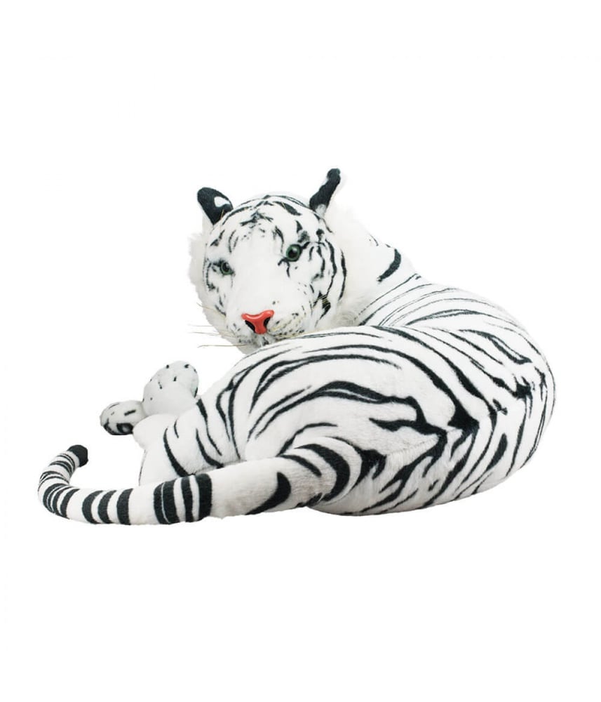 Tigre Branco De Pelúcia Realista Deitado 77 cm