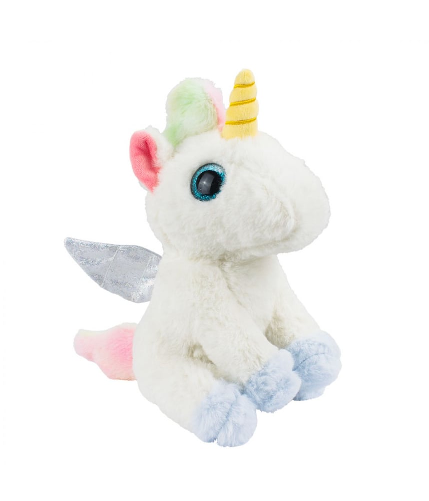 Unicórnio De Pelúcia Sentado Patas Olhos Azul 22cm 