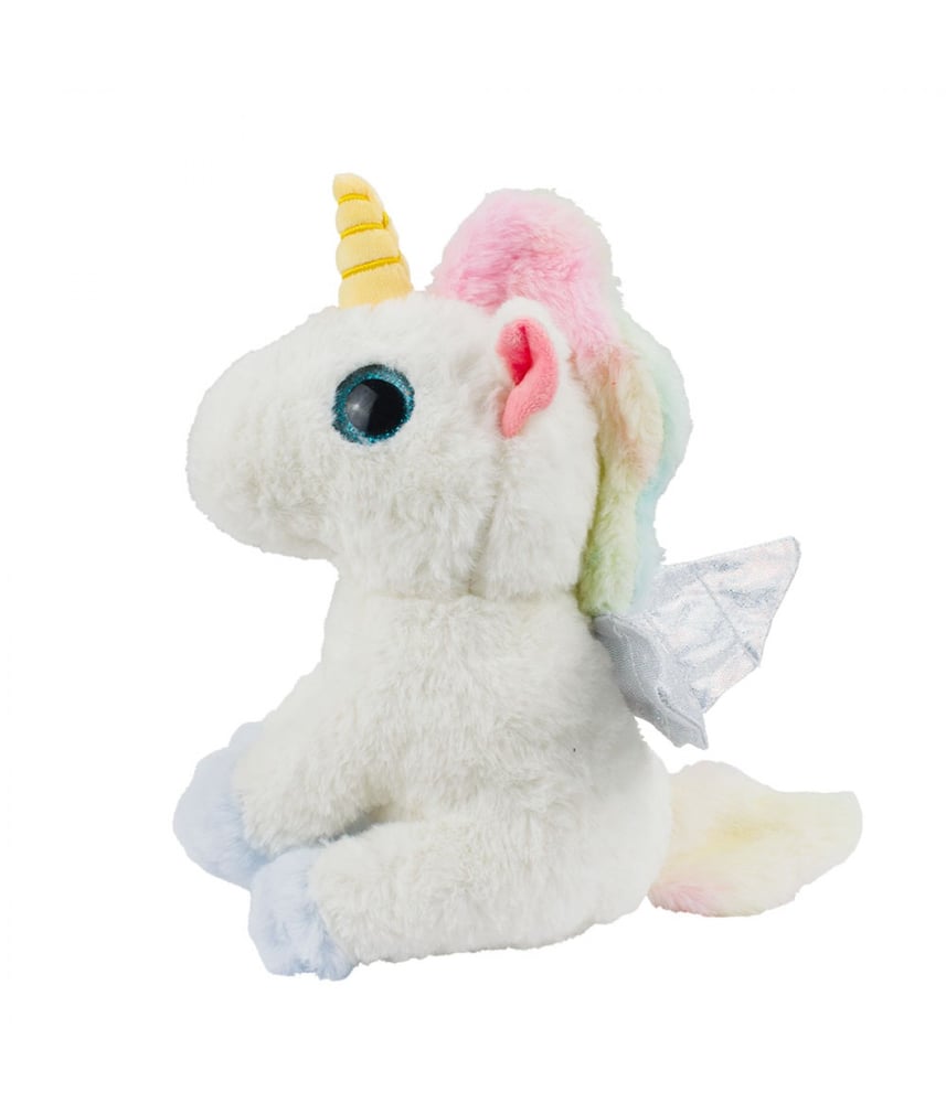 Unicórnio De Pelúcia Sentado Patas Olhos Azul 22cm 