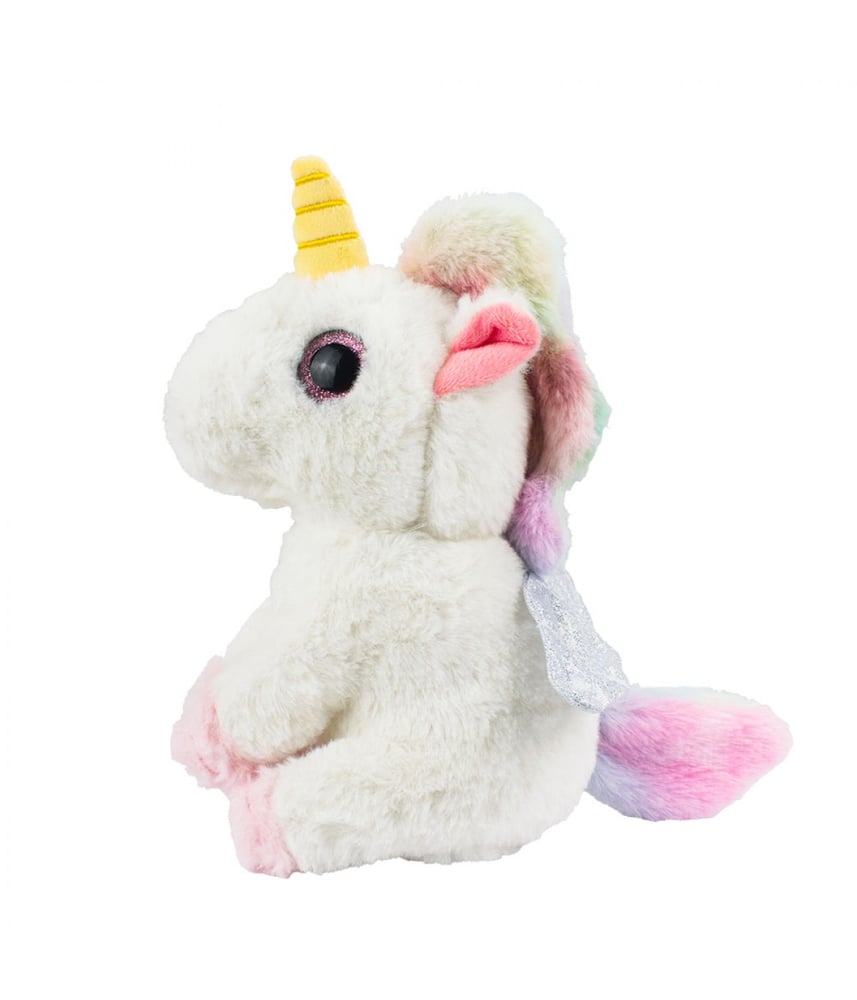 Unicórnio De Pelúcia Sentado Patas Olhos Rosa 22cm