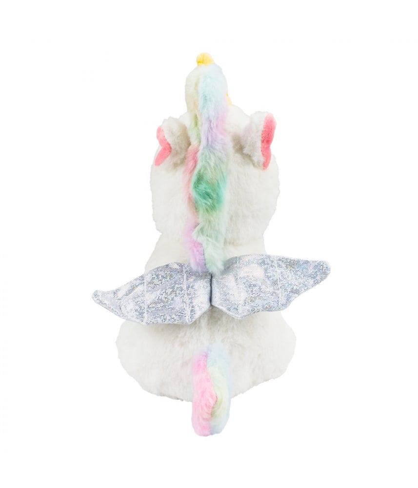 Unicórnio De Pelúcia Sentado Patas Olhos Rosa 22cm