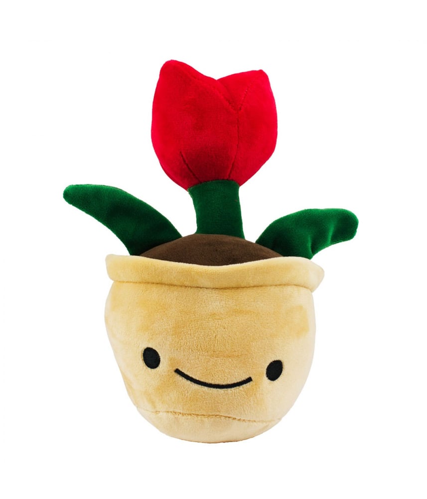 Vaso De Pelúcia Com Rosto Planta Flor Vermelha 23 cm 