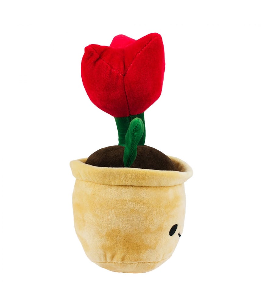 Vaso De Pelúcia Com Rosto Planta Flor Vermelha 23 cm 