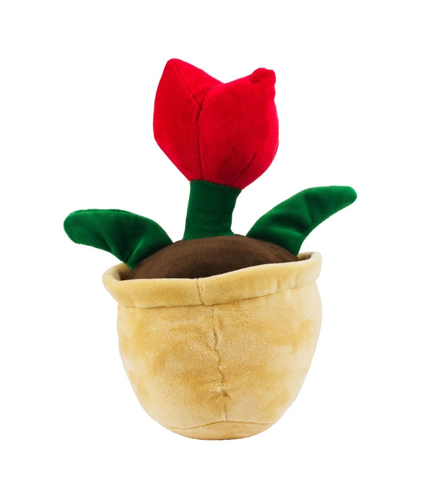 Vaso De Pelúcia Com Rosto Planta Flor Vermelha 23 cm 
