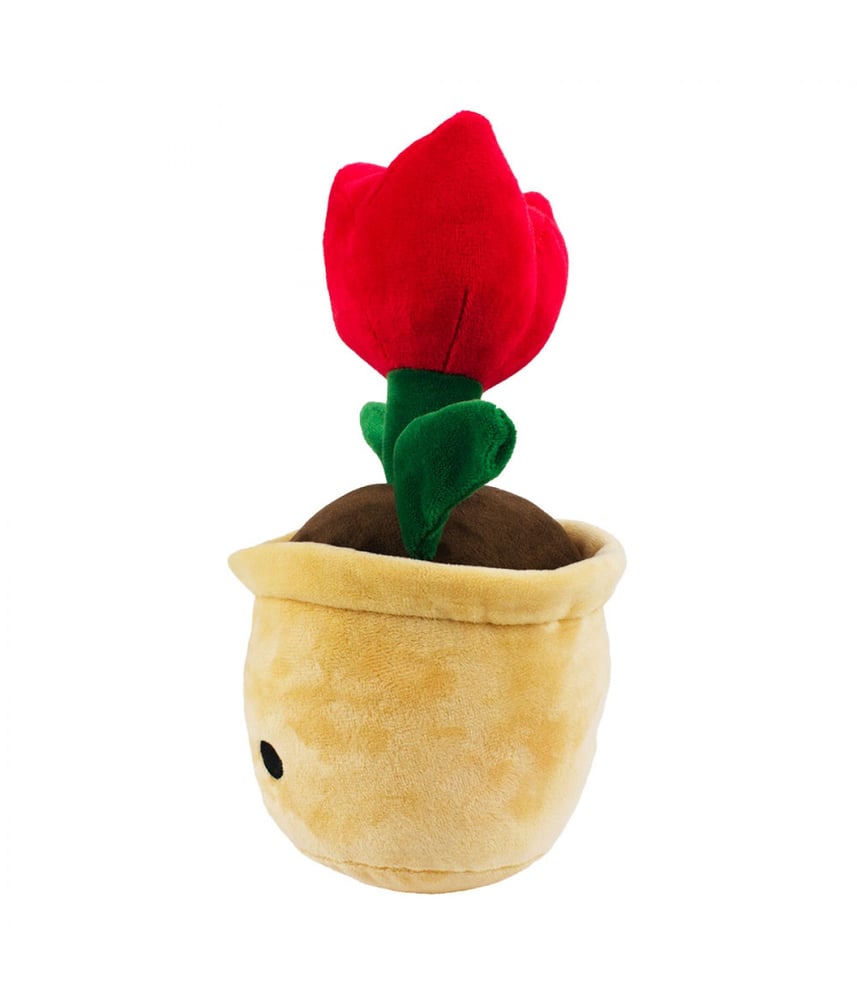 Vaso De Pelúcia Com Rosto Planta Flor Vermelha 23 cm 