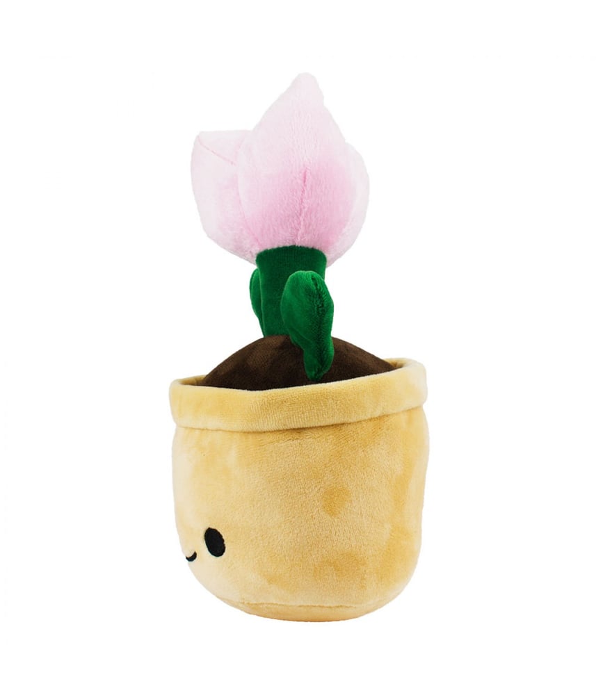 Vaso De Pelúcia Com Rosto Planta Flor Rosa 23 cm