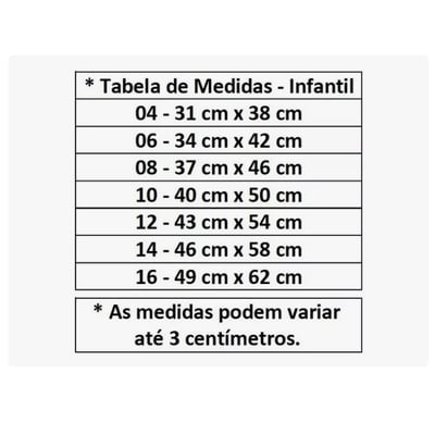 Mirante Presentes  Camiseta Estampada Infantil Personalizada medidas 1