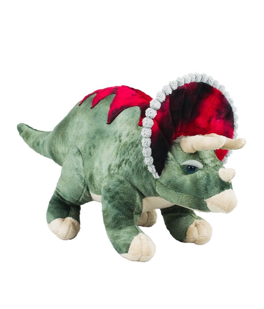 Dinossauro Realista De Pelúcia Verde Triceratops 29 Cm 