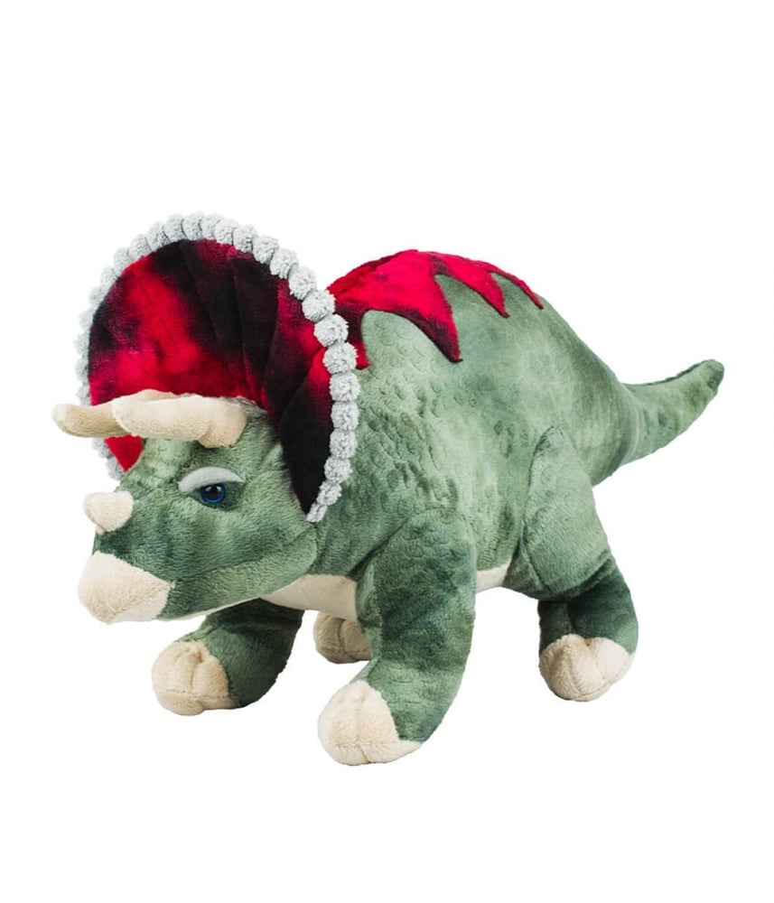 Dinossauro Realista De Pelúcia Verde Triceratops 29 Cm 