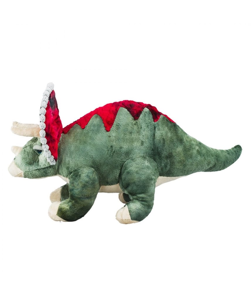 Dinossauro Realista De Pelúcia Verde Triceratops 29 Cm 