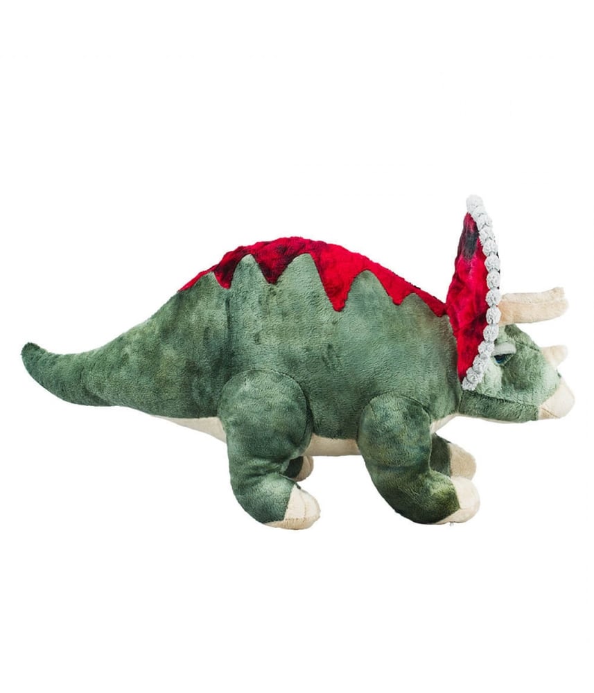 Dinossauro Realista De Pelúcia Verde Triceratops 29 Cm 