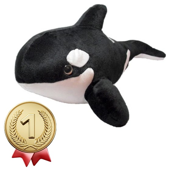 Baleia Orca de Pelucia Preta e Branca Macia 50 Cm 