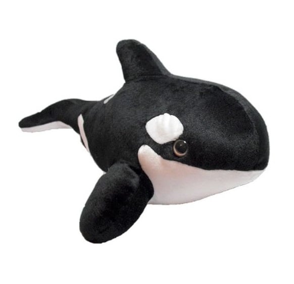 Baleia Orca de Pelucia Preta e Branca Macia 50 Cm 
