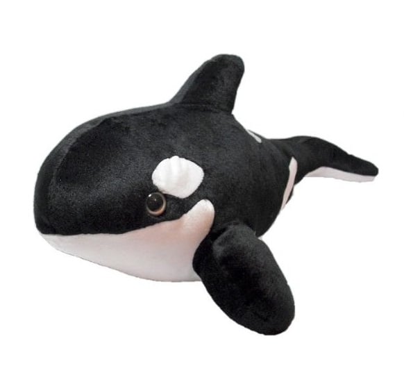 Baleia Orca de Pelucia Preta e Branca Macia 50 Cm 