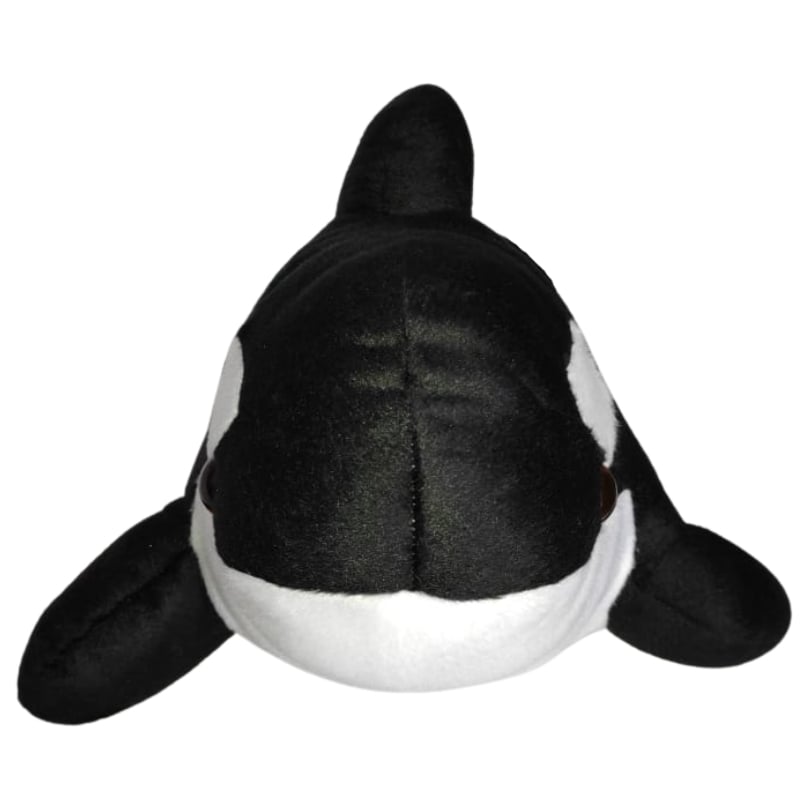 Baleia Orca de Pelucia Preta e Branca Macia 50 Cm 