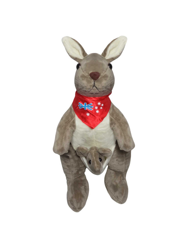 Canguru E Filhote De Pelúcia Cinza Safari 35 Cm