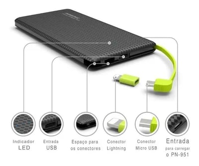 QuerIsso  Carregador Portátil Power Bank Pineng 5000 Ma  1