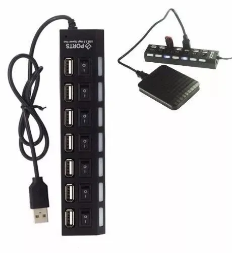 Régua Usb 2.0 Hub 7 Portas Hi Speed com Botão Liga/Desliga