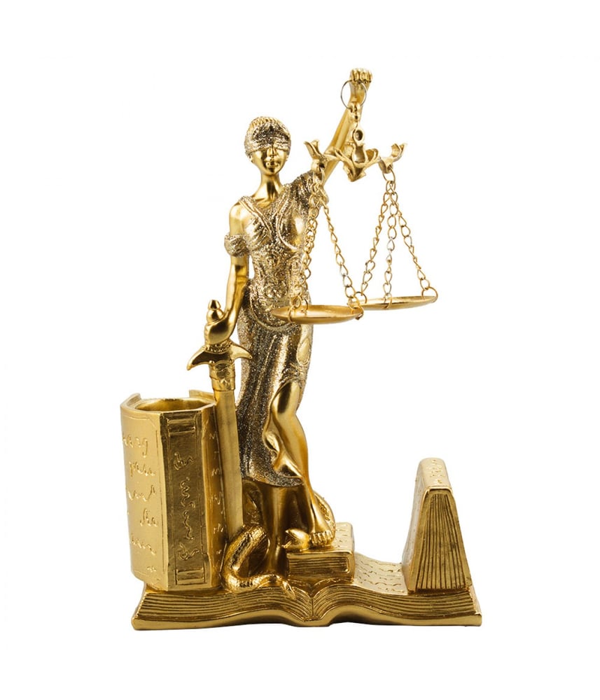 Dama Da Justiça Porta Caneta Dourado 20cm - Enfeite Resina