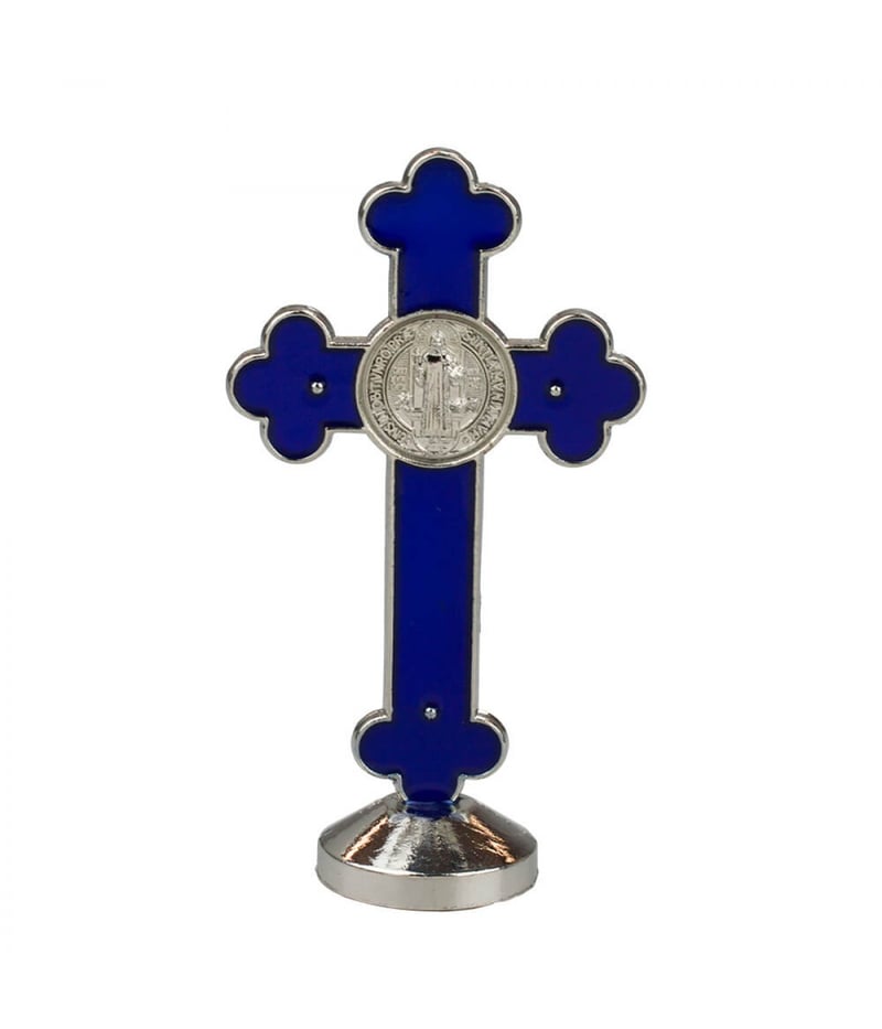 Crucifixo Metal Azul Uso Carro 8cm