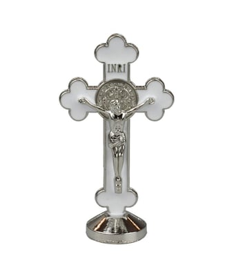 Home Variedades  Crucifixo Metal Branco Uso Carro 8cm  1