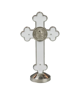 Home Variedades  Crucifixo Metal Branco Uso Carro 8cm  3