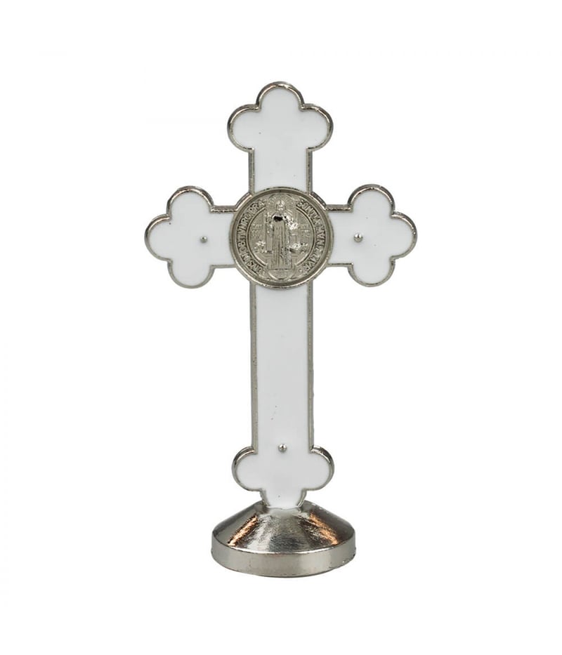 Crucifixo Metal Branco Uso Carro 8cm