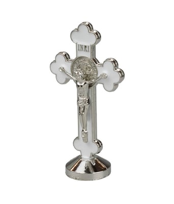 Home Variedades  Crucifixo Metal Branco Uso Carro 8cm  4