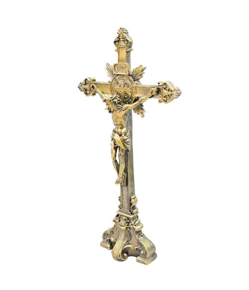  Crucifixo Dourado De Mesa 54.5cm - Enfeite Resina