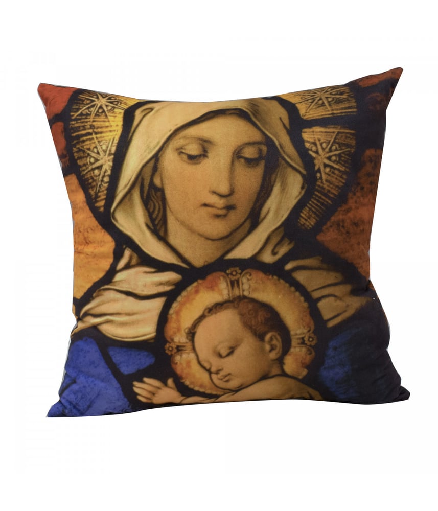 Almofada Quadriculada Maria E Menino Jesus 39X39cm (Fibra)