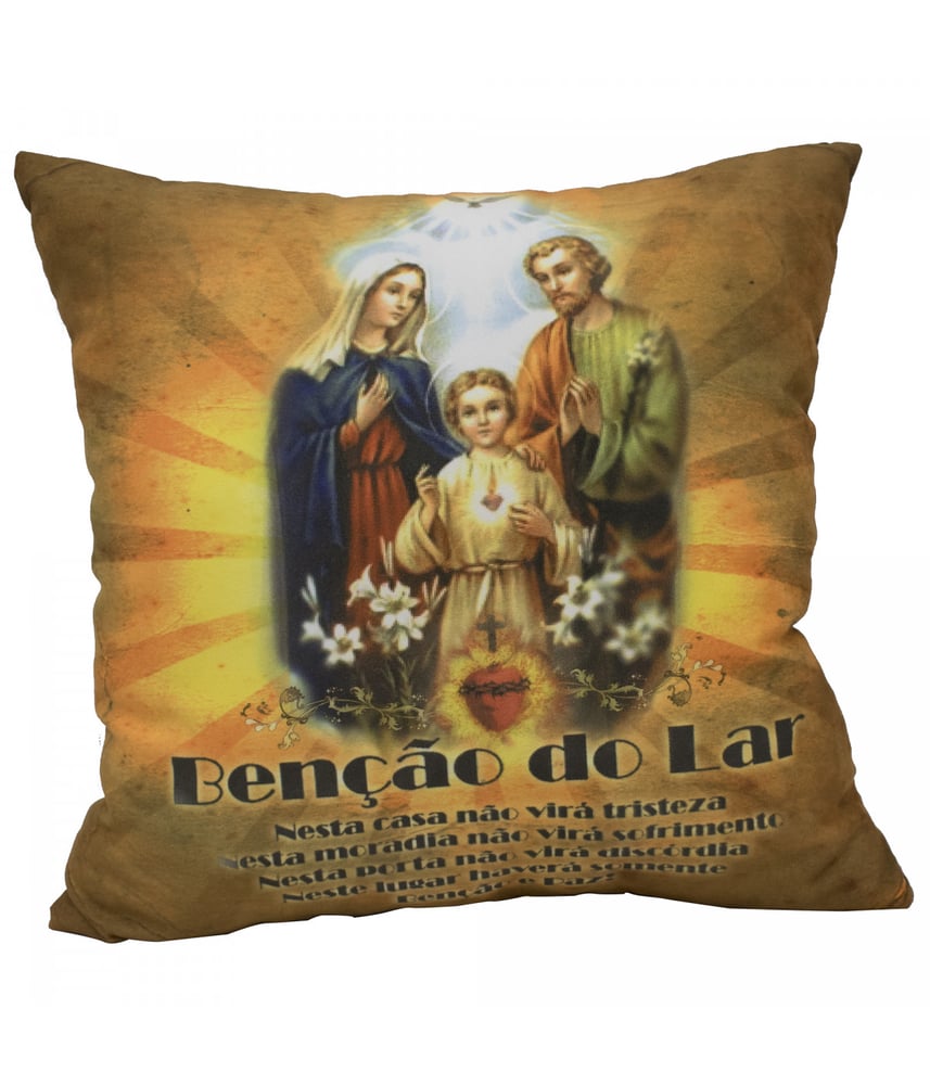 Almofada Quadriculada Bênção Do Lar E Sagrada Família 39X39cm (Fibra)