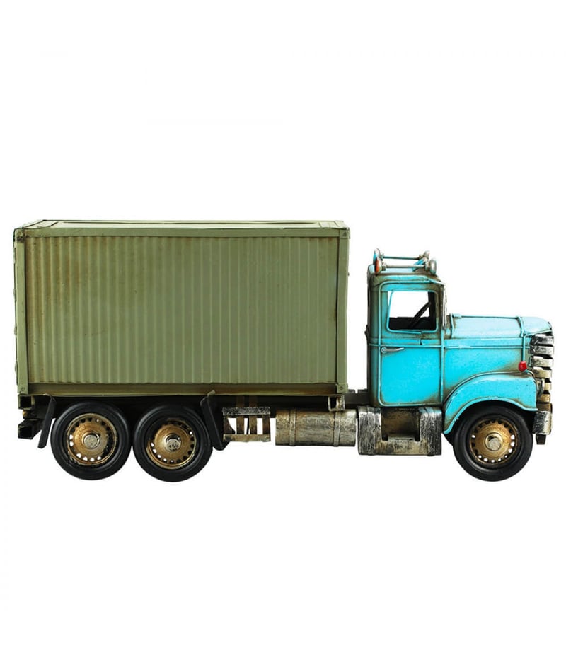 Caminhão Carreta Azul 17x36x10cm Estilo Retrô - Vintage