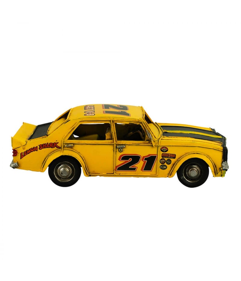 Carro Corrida Amarelo 9.5x13x28cm Estilo Retrô - Vintage