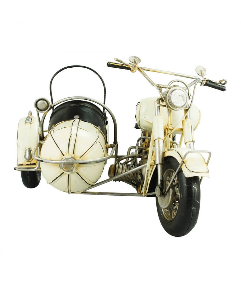 Motocicleta Branca Com Sidecar 18x25x35cm Estilo Retrô - Vintage
