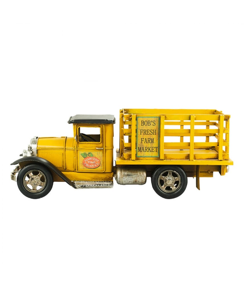 Caminhão Feira Amarelo 14.5x14x37cm Estilo Retrô - Vintage