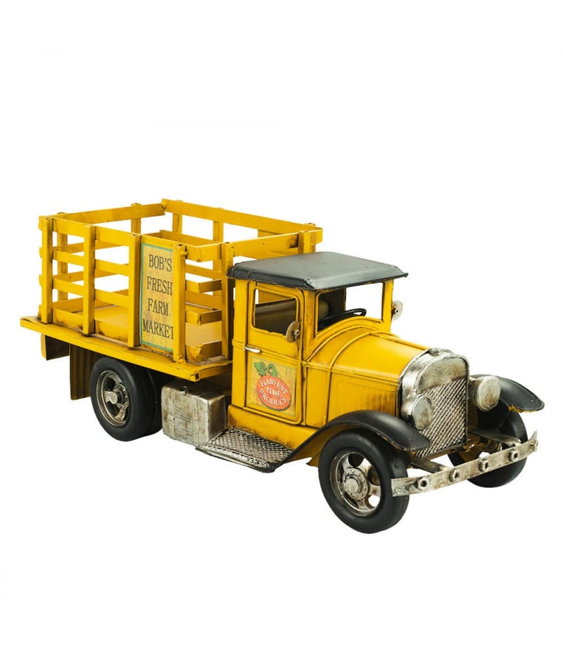Caminhão Feira Amarelo 14.5x14x37cm Estilo Retrô - Vintage
