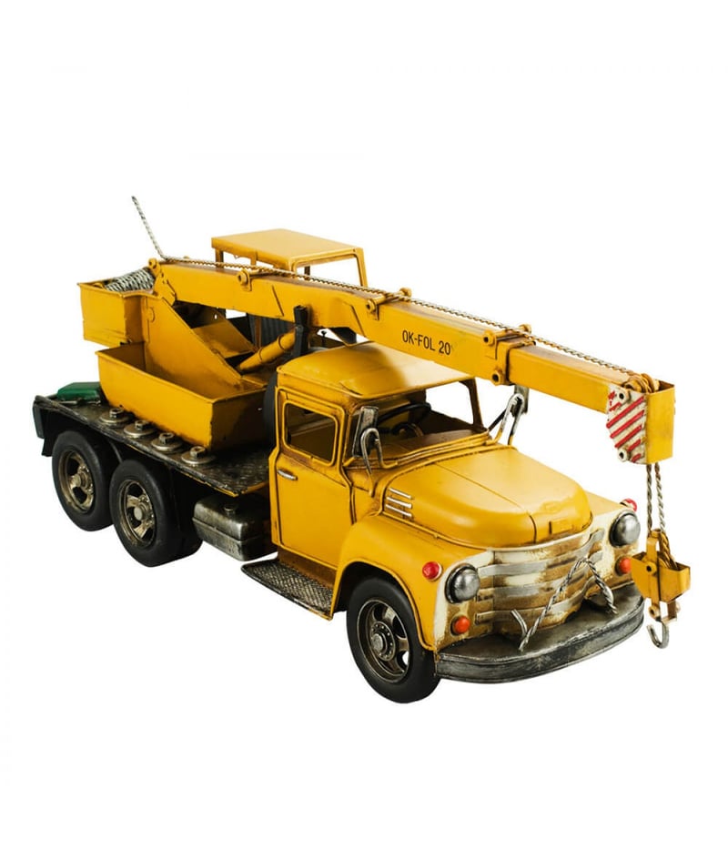 Caminhão Guindaste Amarelo 18x13.5x46cm Estilo Retrô - Vintage