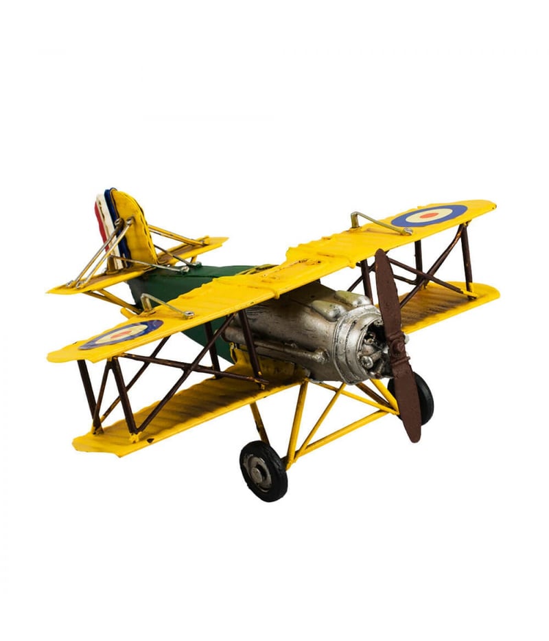 Avião Amarelo De Hélice 8x21x21cm Estilo Retrô - Vintage