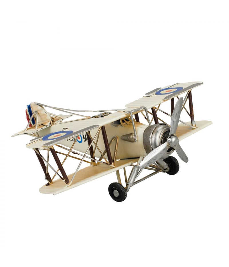 Avião Branco De Hélice 8x21x21cm Estilo Retrô - Vintage