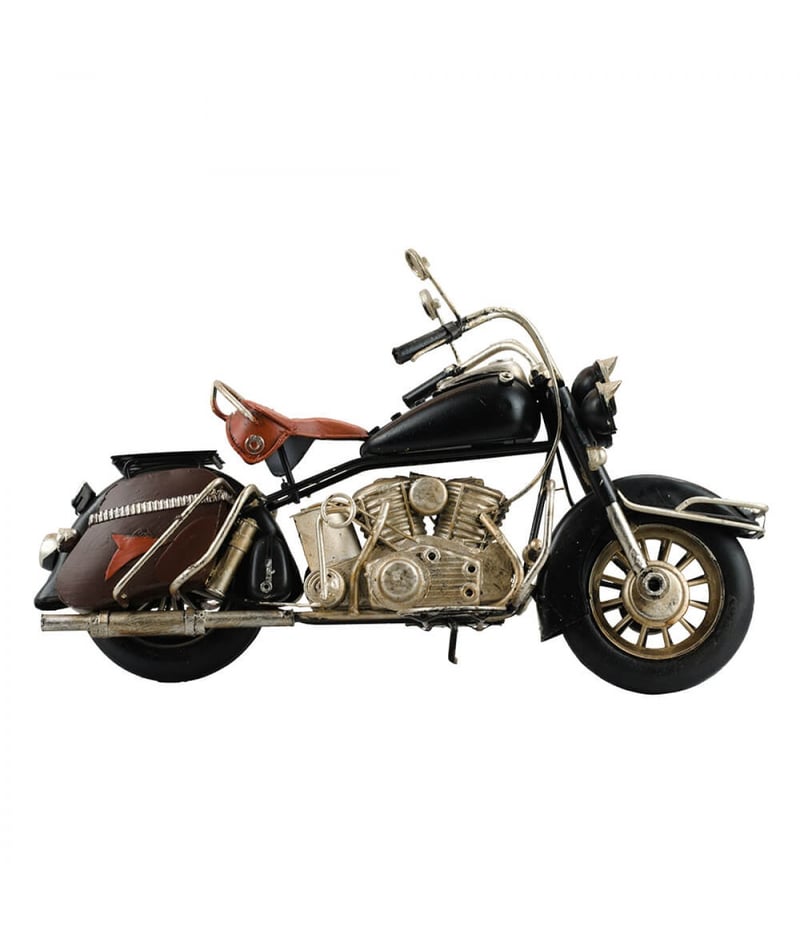 Motocicleta Preta 15x27x10cm Estilo Retrô Vintage