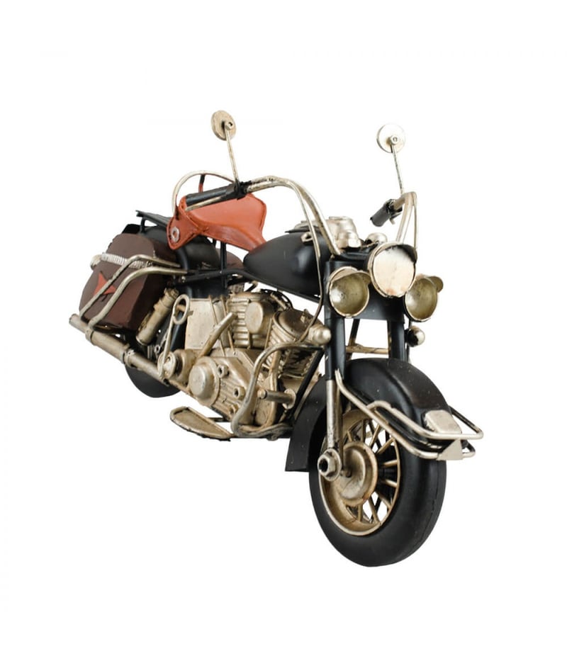 Motocicleta Preta 15x27x10cm Estilo Retrô Vintage