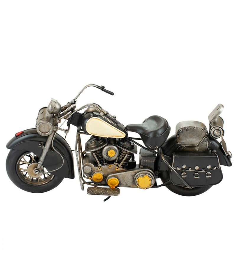 Motocicleta Preta 20x40x12cm Estilo Retrô - Vintage