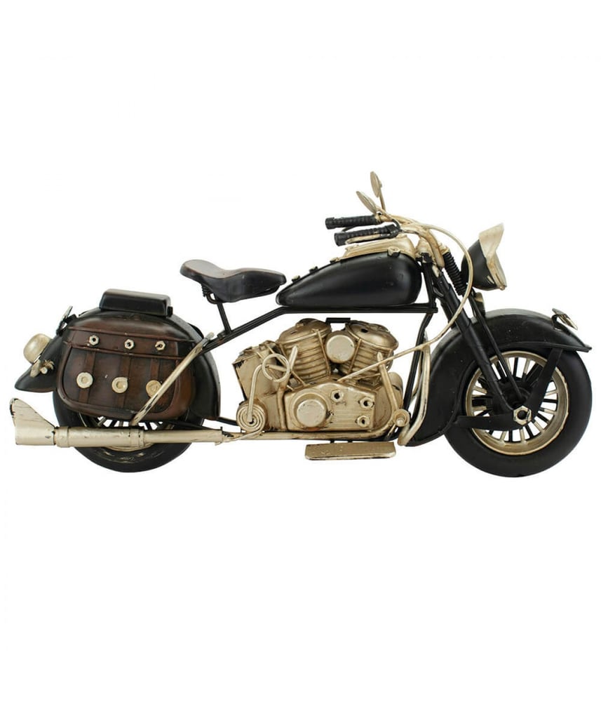 Motocicleta Preta 24x26x10cm Estilo Retrô - Vintage