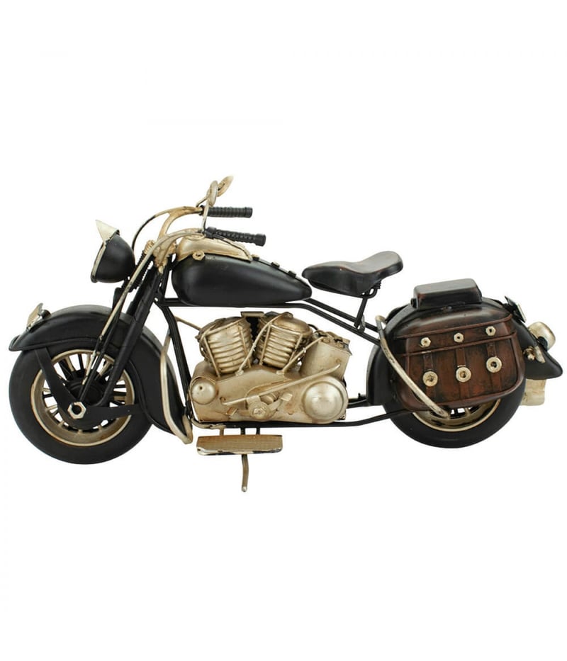 Motocicleta Preta 24x26x10cm Estilo Retrô - Vintage