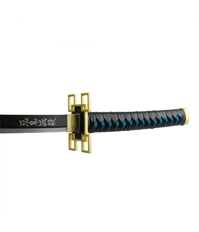 Espada Decorativa Lâmina Preta Guarda Dourada Japonesa Katana 100cm