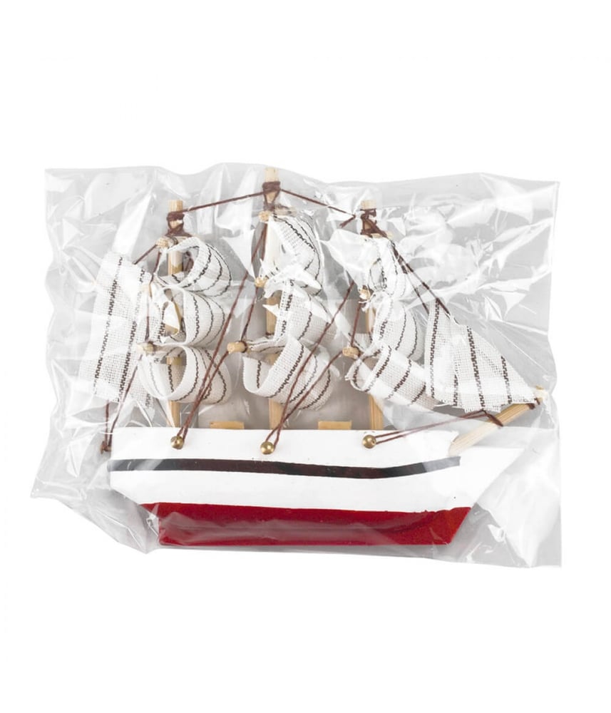 Miniatura Ímã Barco Navio Veleiro Casco Branco Base Vermelha 8x1.5x9.5cm