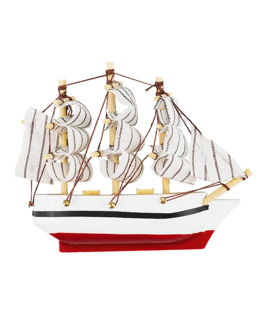 Miniatura Ímã Barco Navio Veleiro Casco Branco Base Vermelha 8x1.5x9.5cm