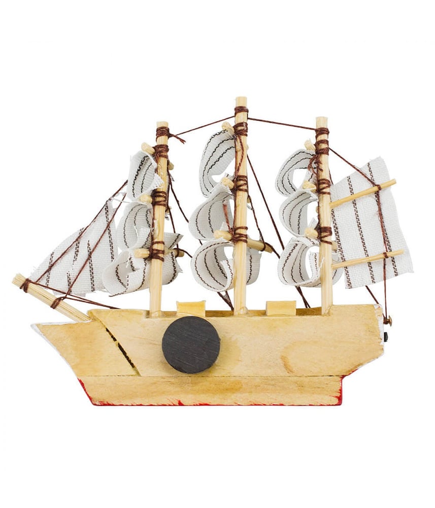 Miniatura Ímã Barco Navio Veleiro Casco Branco Base Vermelha 8x1.5x9.5cm