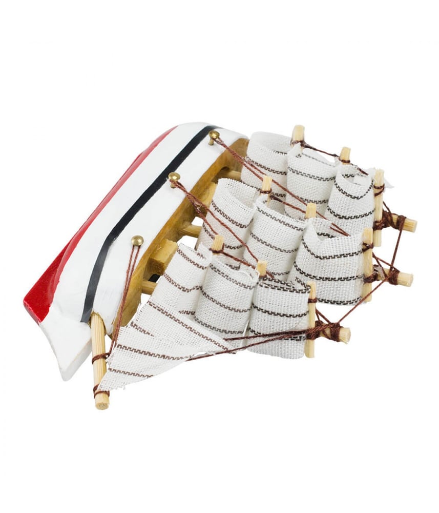 Miniatura Ímã Barco Navio Veleiro Casco Branco Base Vermelha 8x1.5x9.5cm