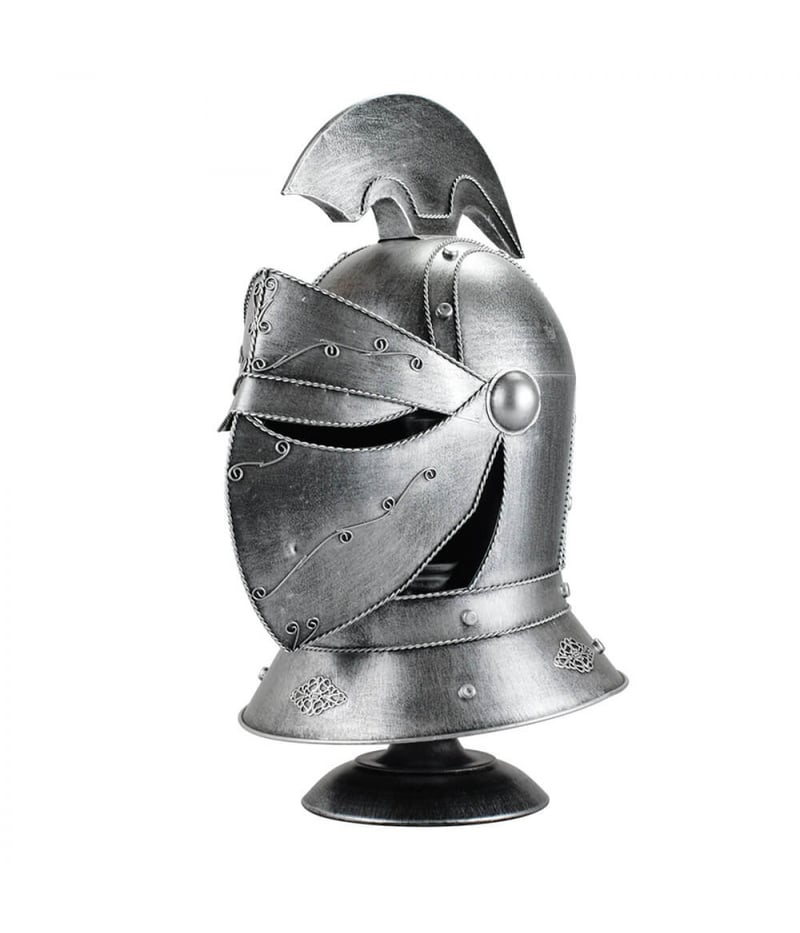 Enfeite Capacete Cavaleiro Medieval Prateado 46x32x20cm